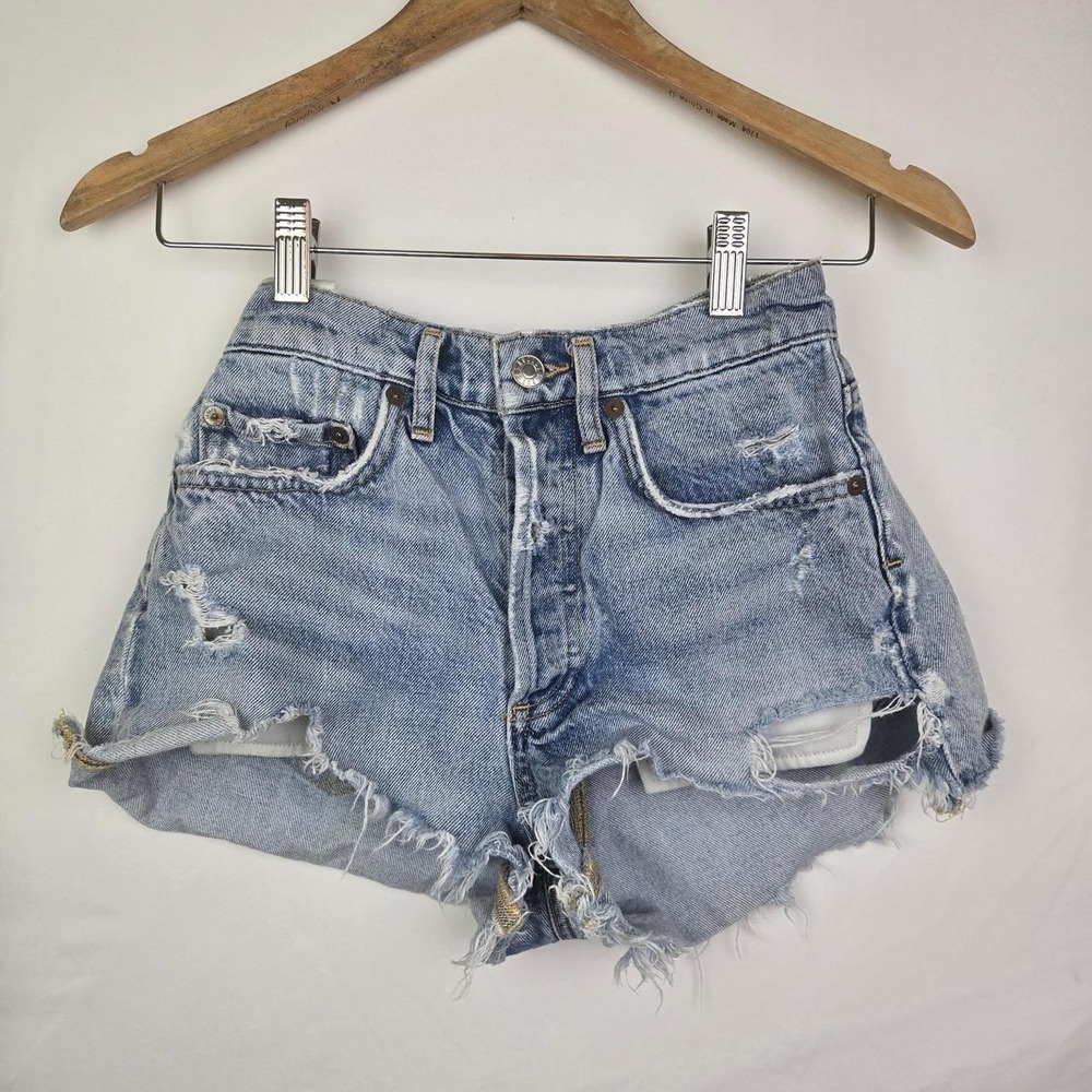 Agolde parker‎ sz 23 Distressed cutoff denim shorts with frayed hem